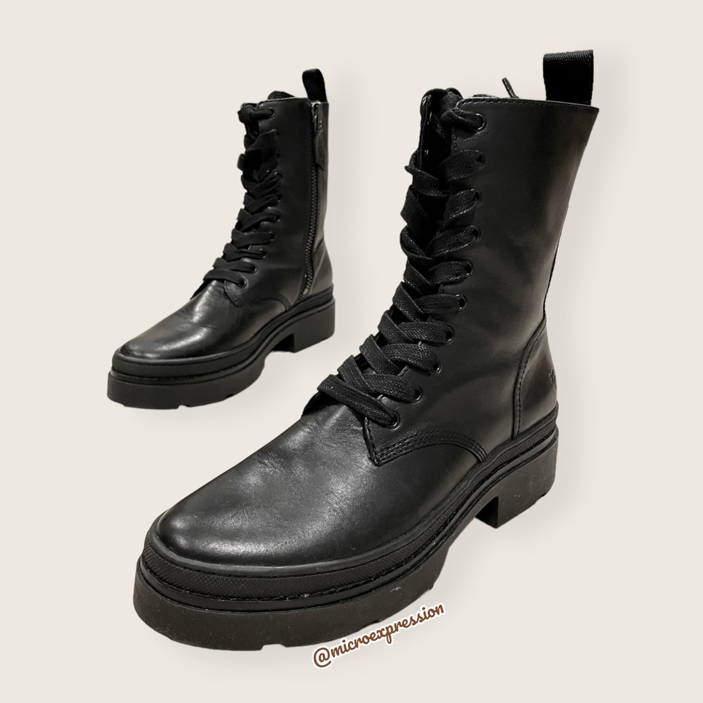 $399 Frye Chloe Lug Combat Black Leather Lace Up Moto Everyday Ankle Boot - Picture 16 of 16
